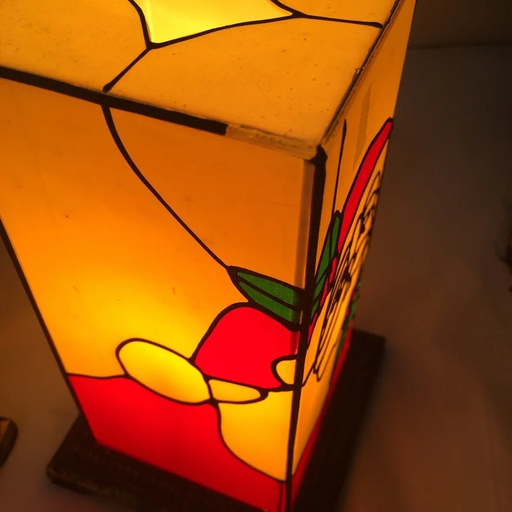 Vtg Christmas Santa Lamps Plastic Stained Glass Look Gold Base Read Description